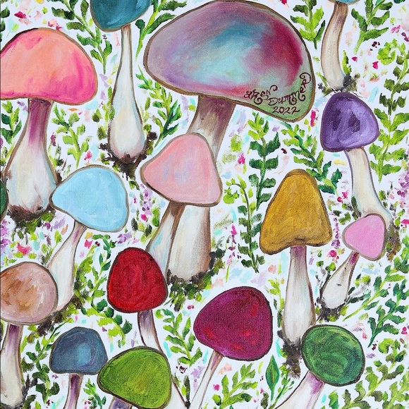 Retro Mushroom Garden Giclée Fine Art Print of Original Oil Painting Boho Decor - Picture 11 of 12